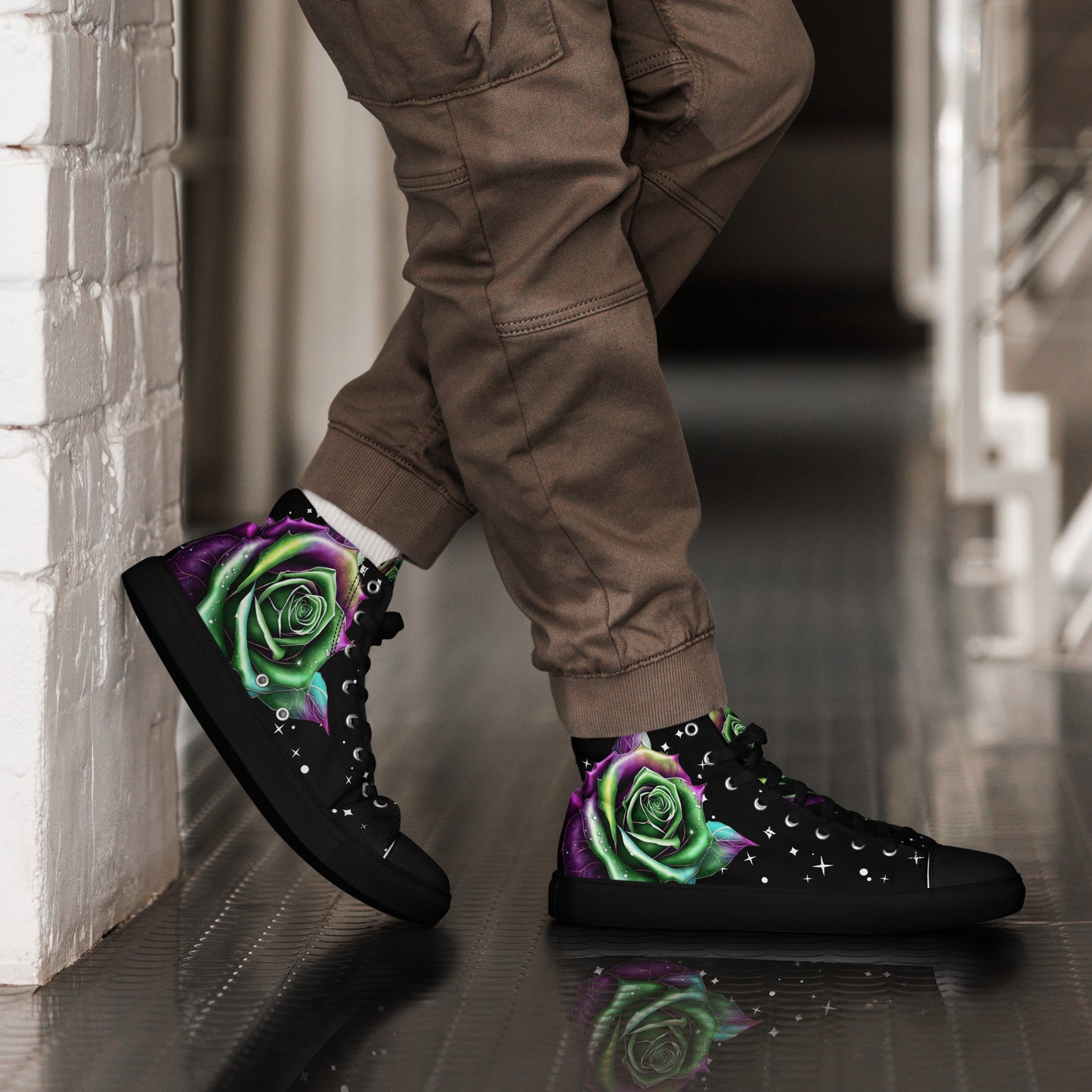 Men’s high top canvas shoes - Rose on a Starry Night Sky