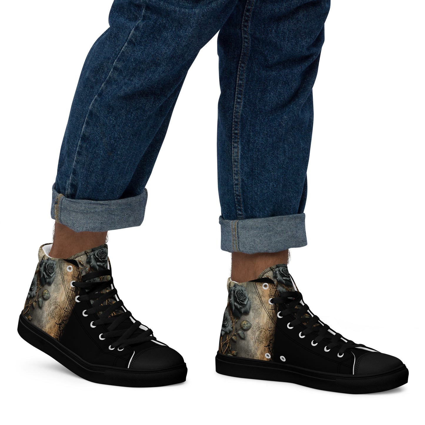 Men’s high top canvas shoes - Black Roses