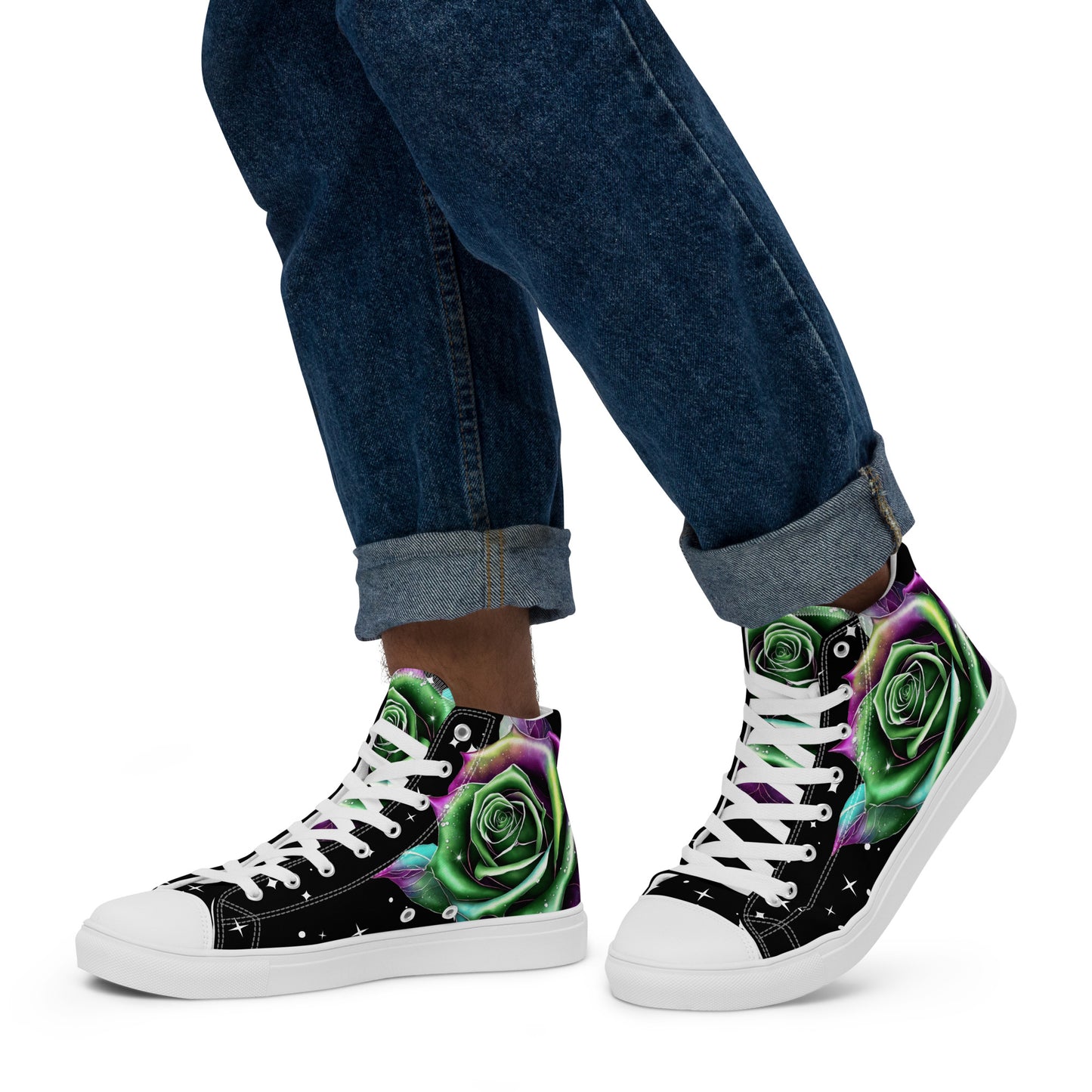 Men’s high top canvas shoes - Rose on a Starry Night Sky