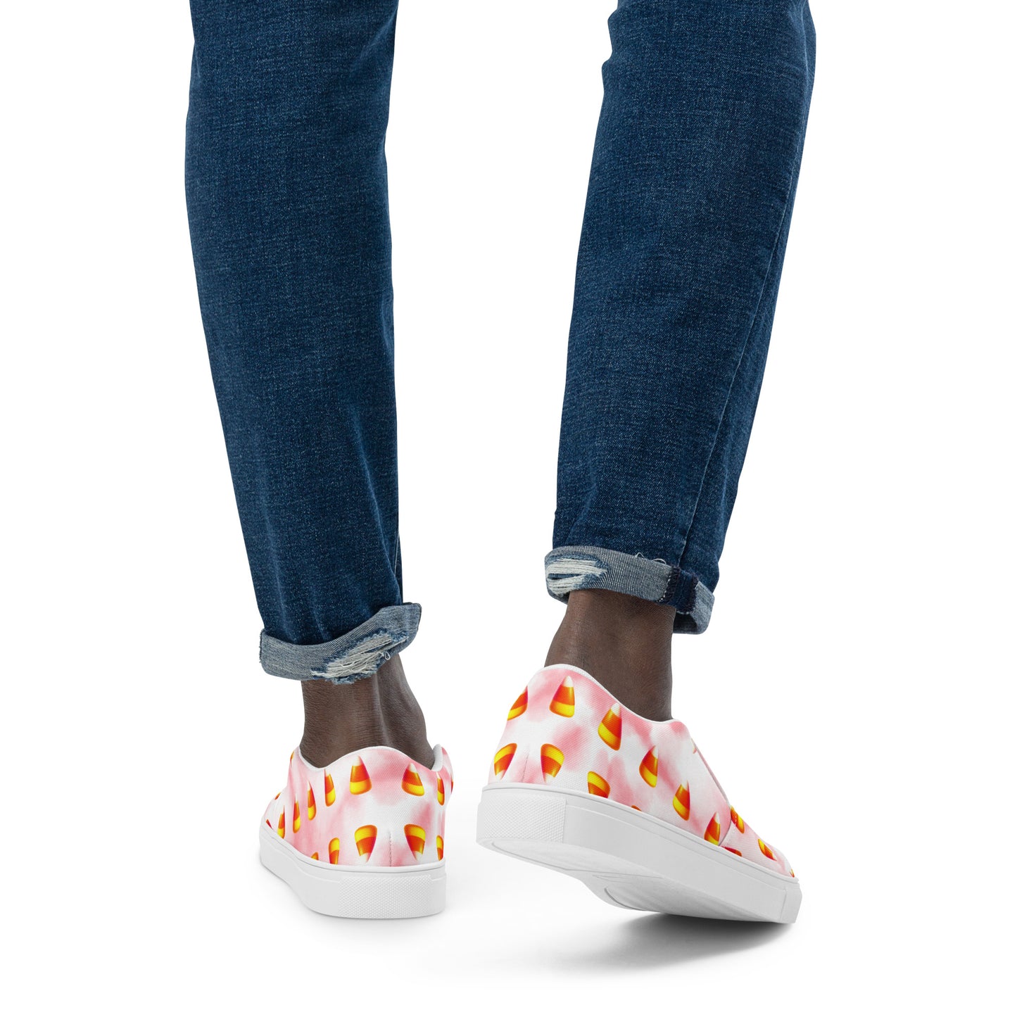 Men’s Candy Corn Canvas Slip-Ons: Pink and White Cotton Candy Style