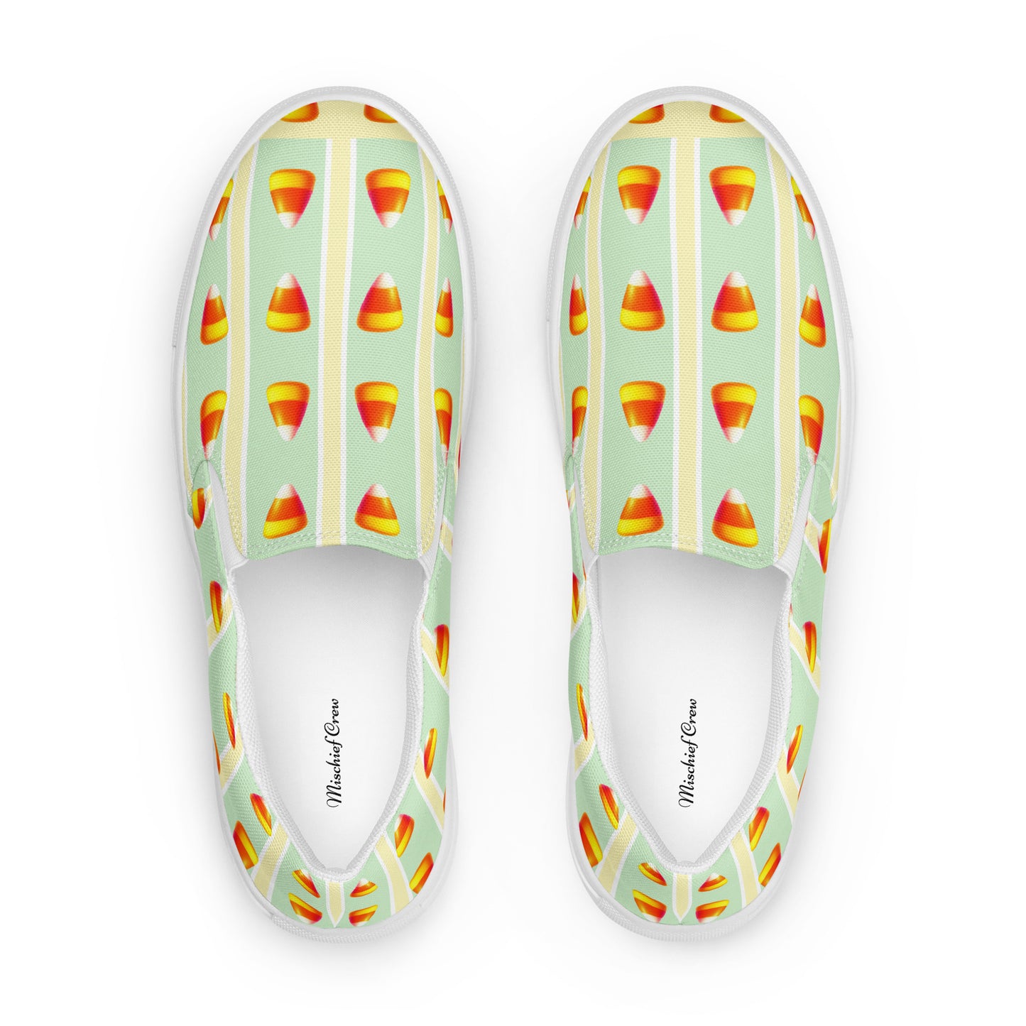 Candy Corn Slip-On Shoes for Men - Yellow & Green Striped Design