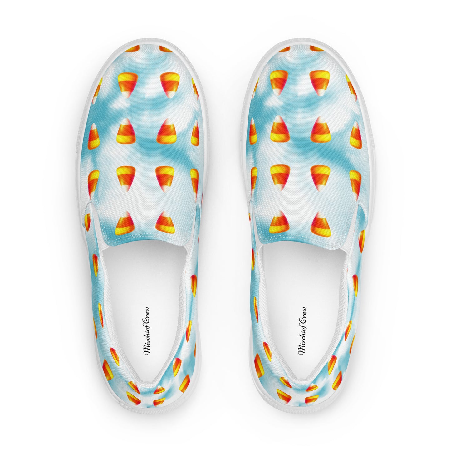 Men’s Candy Corn Slip-Ons: Blue & White Cotton Candy Style