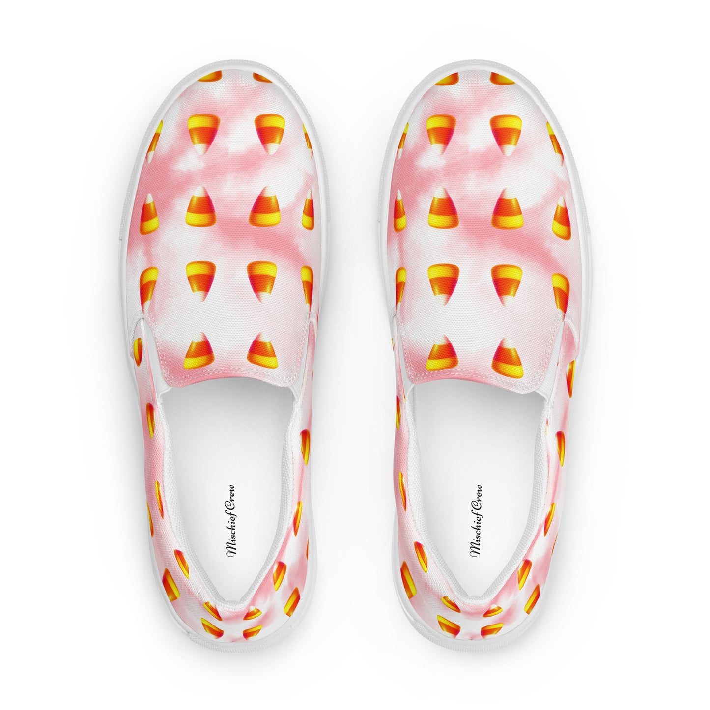 Men’s Candy Corn Canvas Slip-Ons: Pink and White Cotton Candy Style