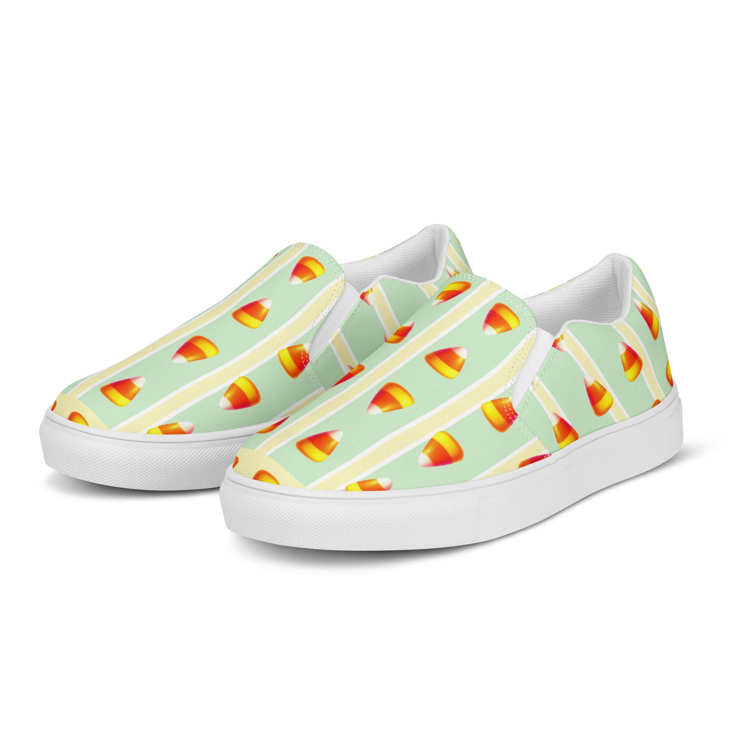 Candy Corn Slip-On Shoes for Men - Yellow & Green Striped Design