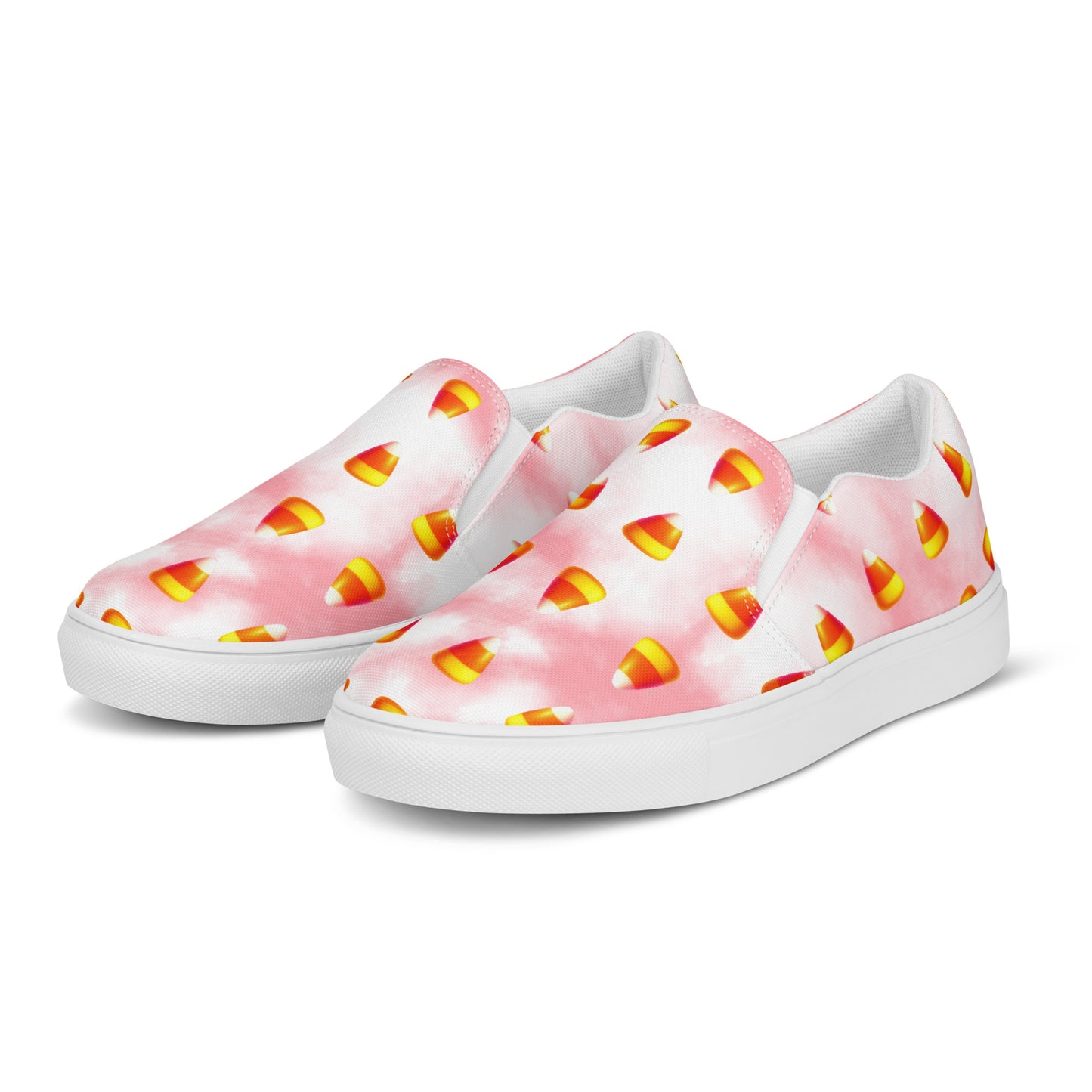 Men’s Candy Corn Canvas Slip-Ons: Pink and White Cotton Candy Style