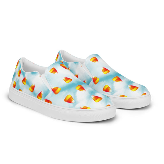 Men’s Candy Corn Slip-Ons: Blue & White Cotton Candy Style