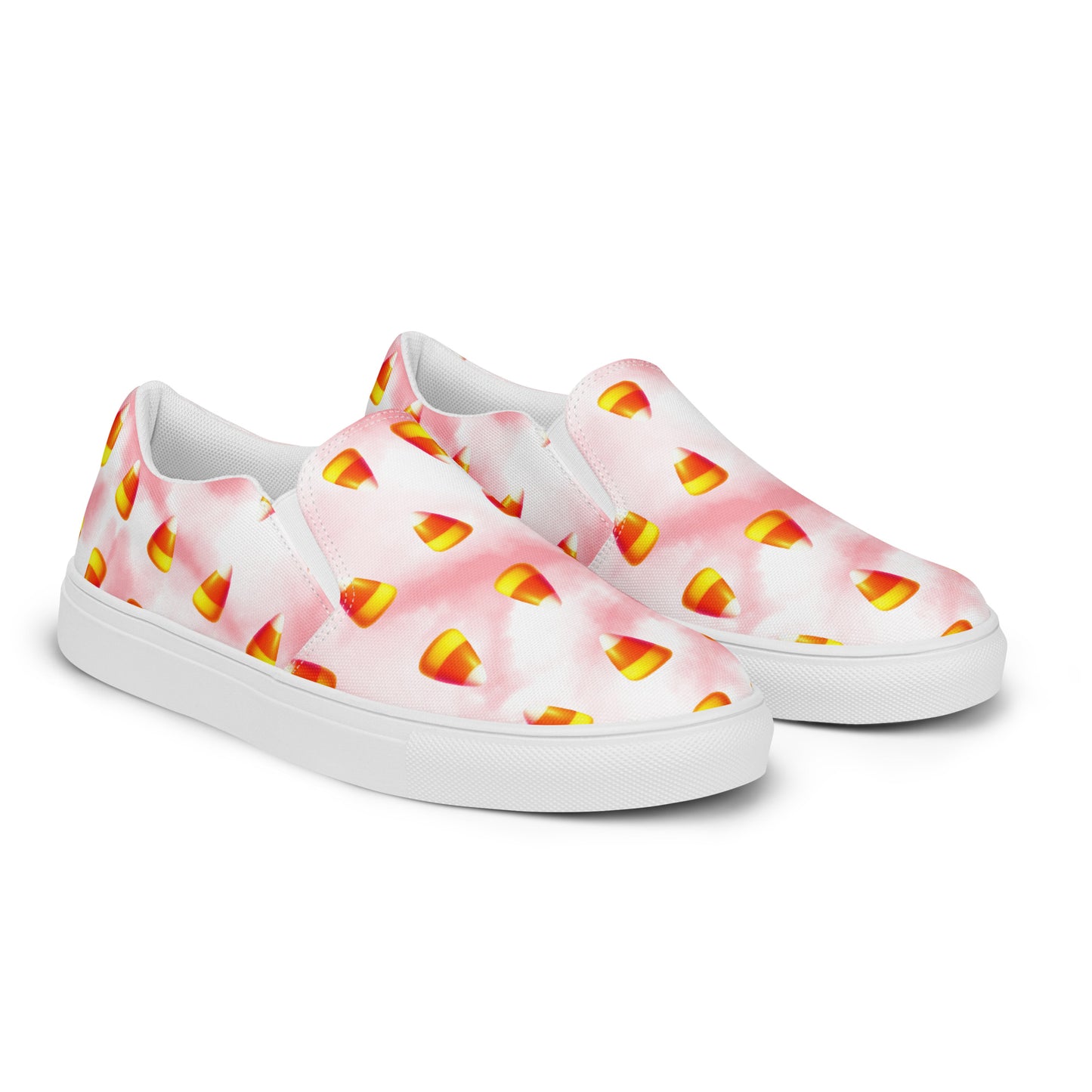 Men’s Candy Corn Canvas Slip-Ons: Pink and White Cotton Candy Style