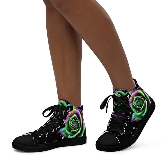 Women’s high top canvas shoes - Rose on a Starry Night Sky