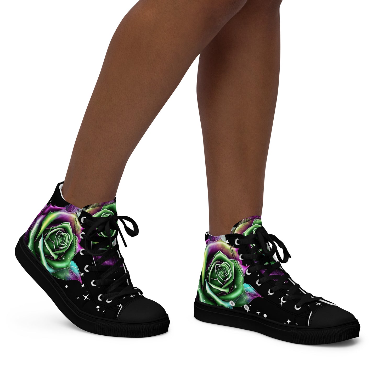 Women’s high top canvas shoes - Rose on a Starry Night Sky