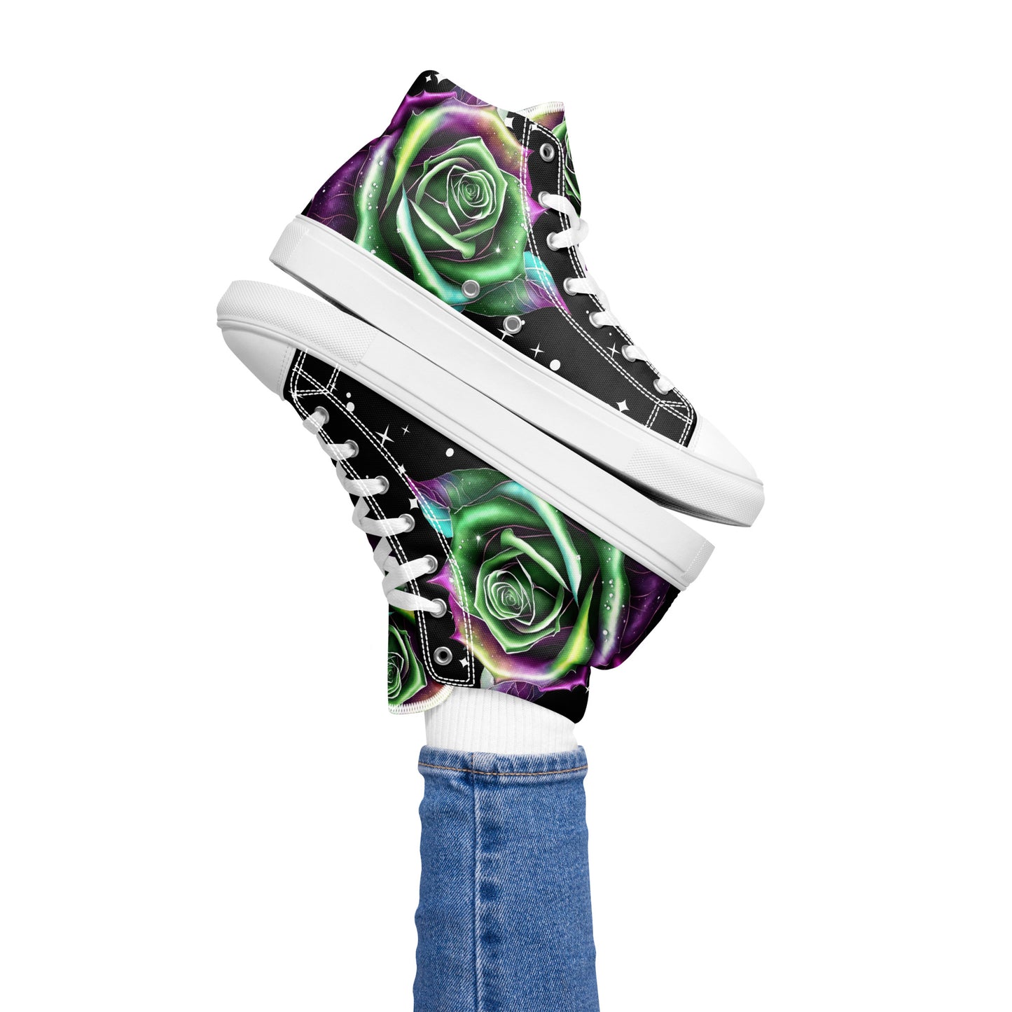 Women’s high top canvas shoes - Rose on a Starry Night Sky